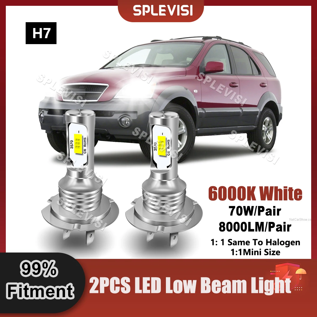 

Car Fitment H7 LED Headlight Low Beam Bulbs 9V-24V 8000LM Replace For Kia Sorento 2002 2003 2004 2005 2006 2007 2008 2009