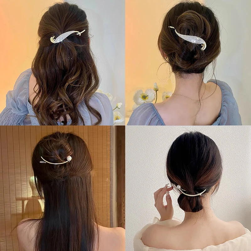 3 Pics à Cheveux En Métal Et Strass - Longs Pic Pique Pour Chignon - Occasion Bon état - Accessoire Coiffure