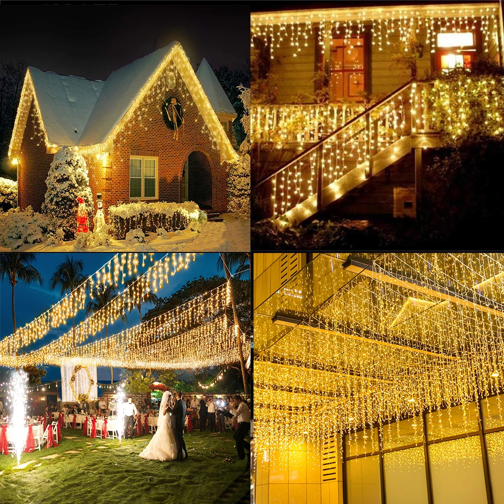 thumbnail image 5 of Cortina de luces LED de carámbanos para decoración navideña de 3,5 a 35 m, para exteriores, Año Nuevo 2023, guirnalda de luces de hadas para la calle en la casa, 5 of 5