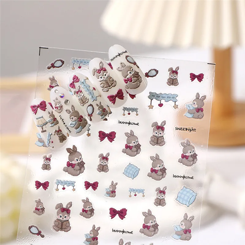 New Cartoon Insects Dragonfly Rabbit 3D Nail Stickers Soft Reliefs Slider For Woman Nail Art Decor