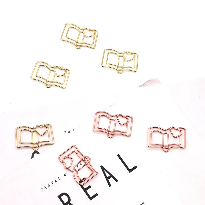 20pcs 책 모양의 금속 종이 클립 학생 시험 용지 클램프 철 클립 사무용품 용품