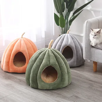 Warm Cat Cave Bed Pumpkin Hooded Dog Bed Kennel Warming Cuddler Sleeping House Cushion for Small Cats Dogs Puppy Kitten Rabbit 5
