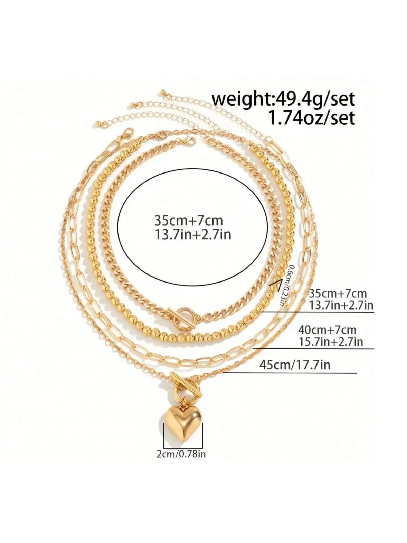 4pcs Vintage Necklaces, Heart Pendant Necklace Zinc Alloy Neck Chain, Simple OT Clavicle Necklace For Women