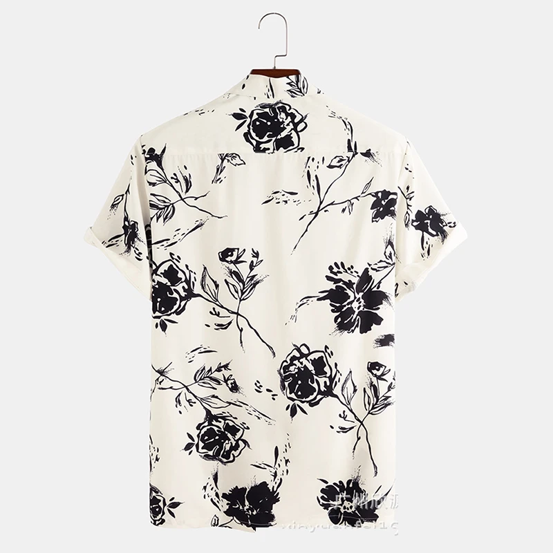 Summer Fashion Printing Short Sleeve Casual Beach Shirt Male Loose All-match Buttons Blouse Hombre Polo-neck Cardigan Tops Men