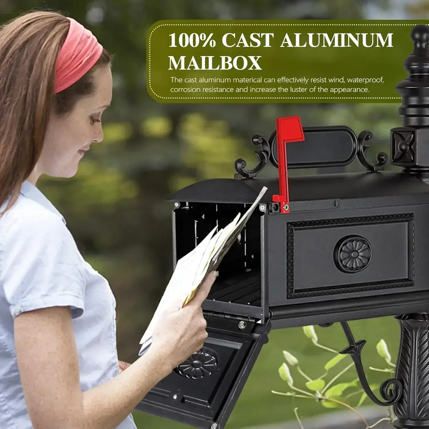 Barcelona Decorative Post Mailbox Combination Stratford Heavy Duty Postal Mail Box Cast Aluminum(Black)