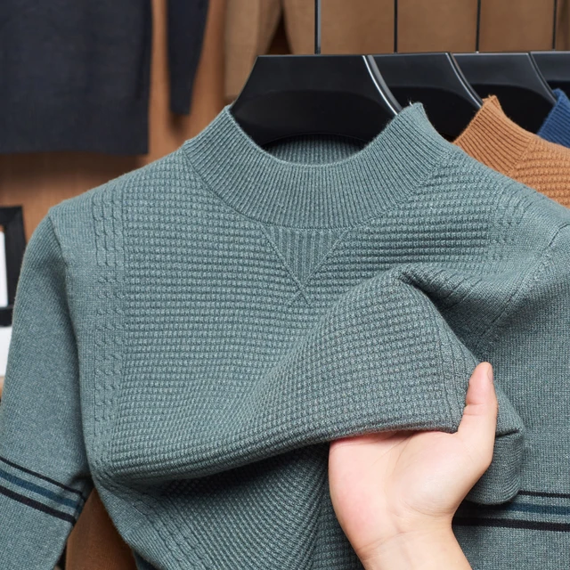 Camiseta de punto de manga larga de gofres de lujo para hombre estilo coreano Otoño Invierno nuevo jersey de cuello redondo ropa de hombre versátil de moda