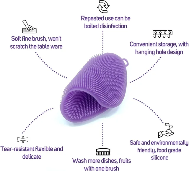 Brosse éponge en Silicone, 3 pièces, Pot, casserole, plat, tampon à récurer, chiffons de nettoyage, brosses de lavage des fruits, outil de nettoyage d'éponge de cuisine 4