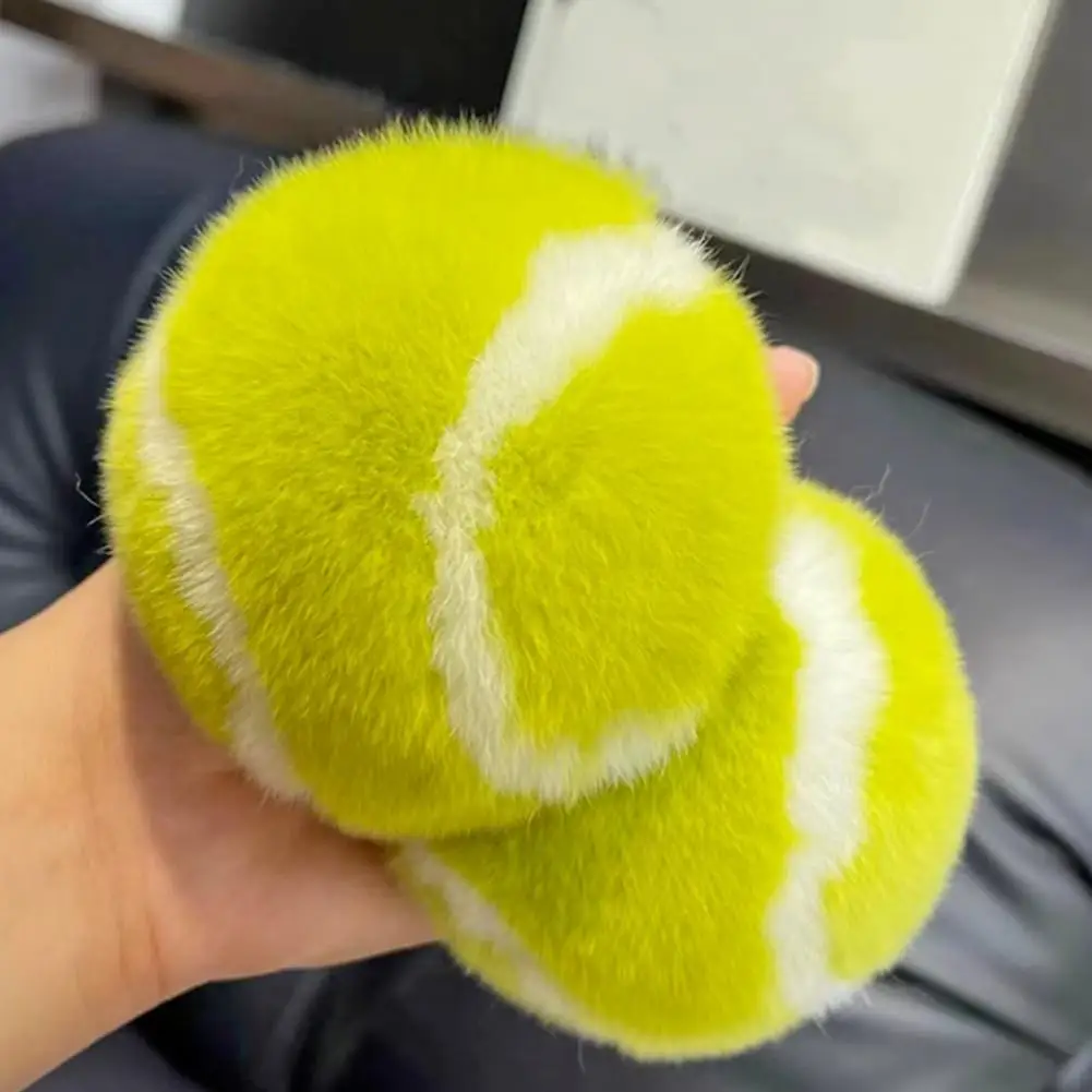 Tennis Ball Keyring Sports Charms Metal Ring Stress Relief Fuzzy Round Squeeze Ball Keychain Pendant Plush Decoration
