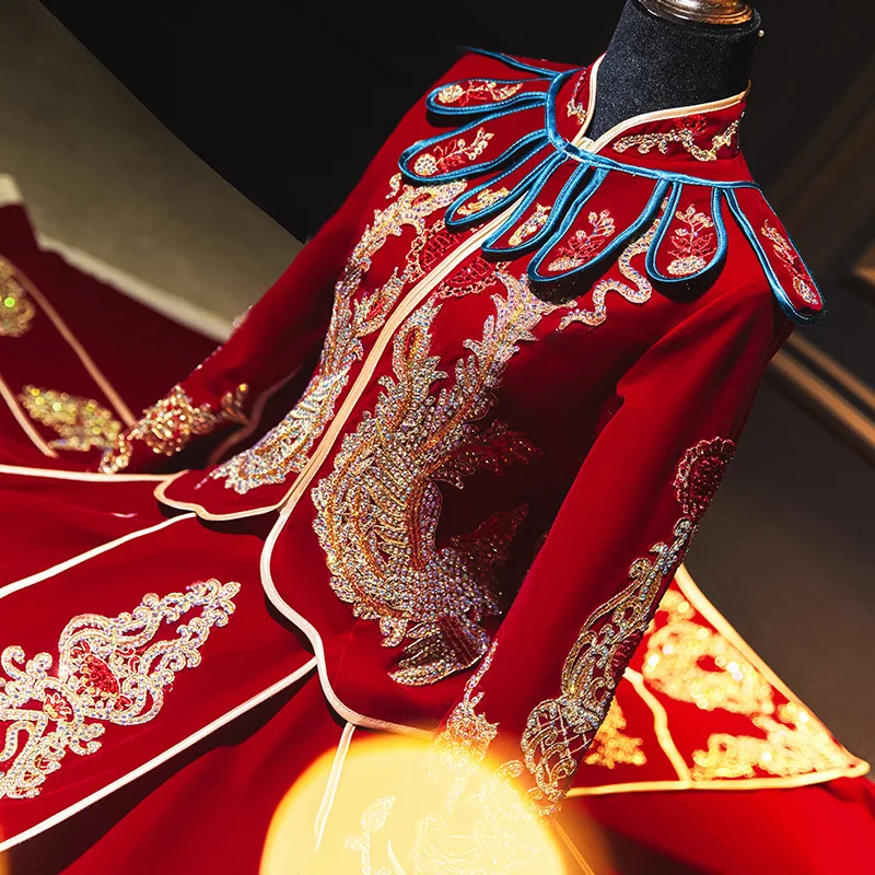 

Женское изысканное Свадебное платье с вышивкой Феникса в китайском стиле