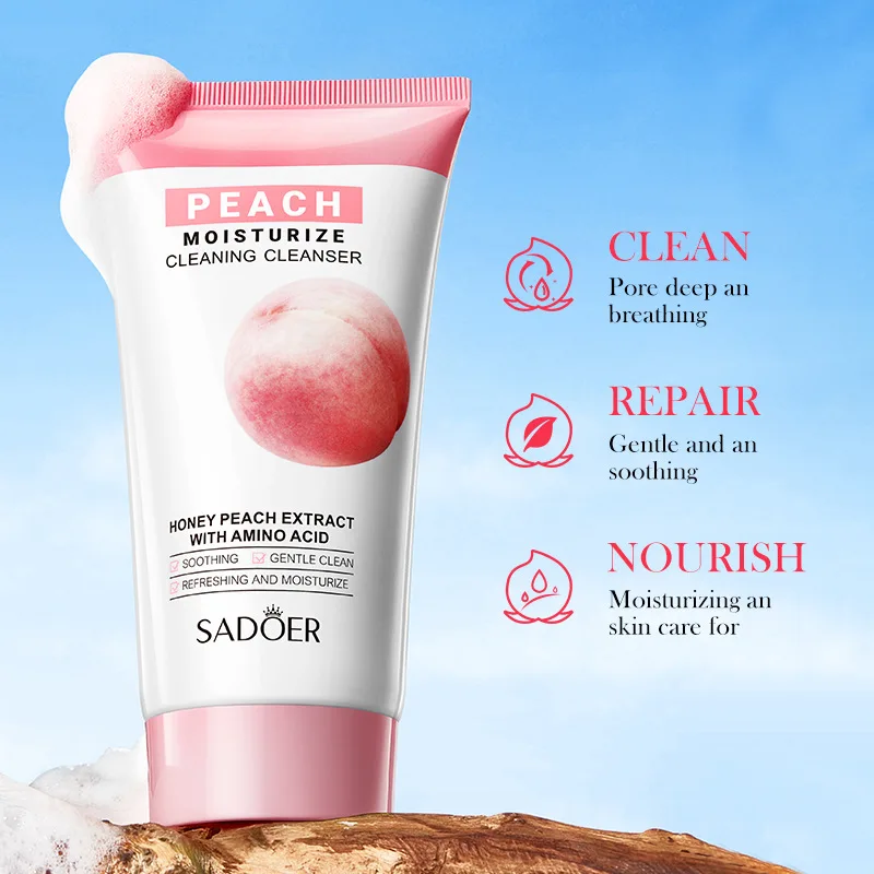 SADOER Peach Green Tea Lemon Facial Cleanser Face Wash Foam Face Cleanser Moisturizing Deep Cleansing Facial Skin Care Products