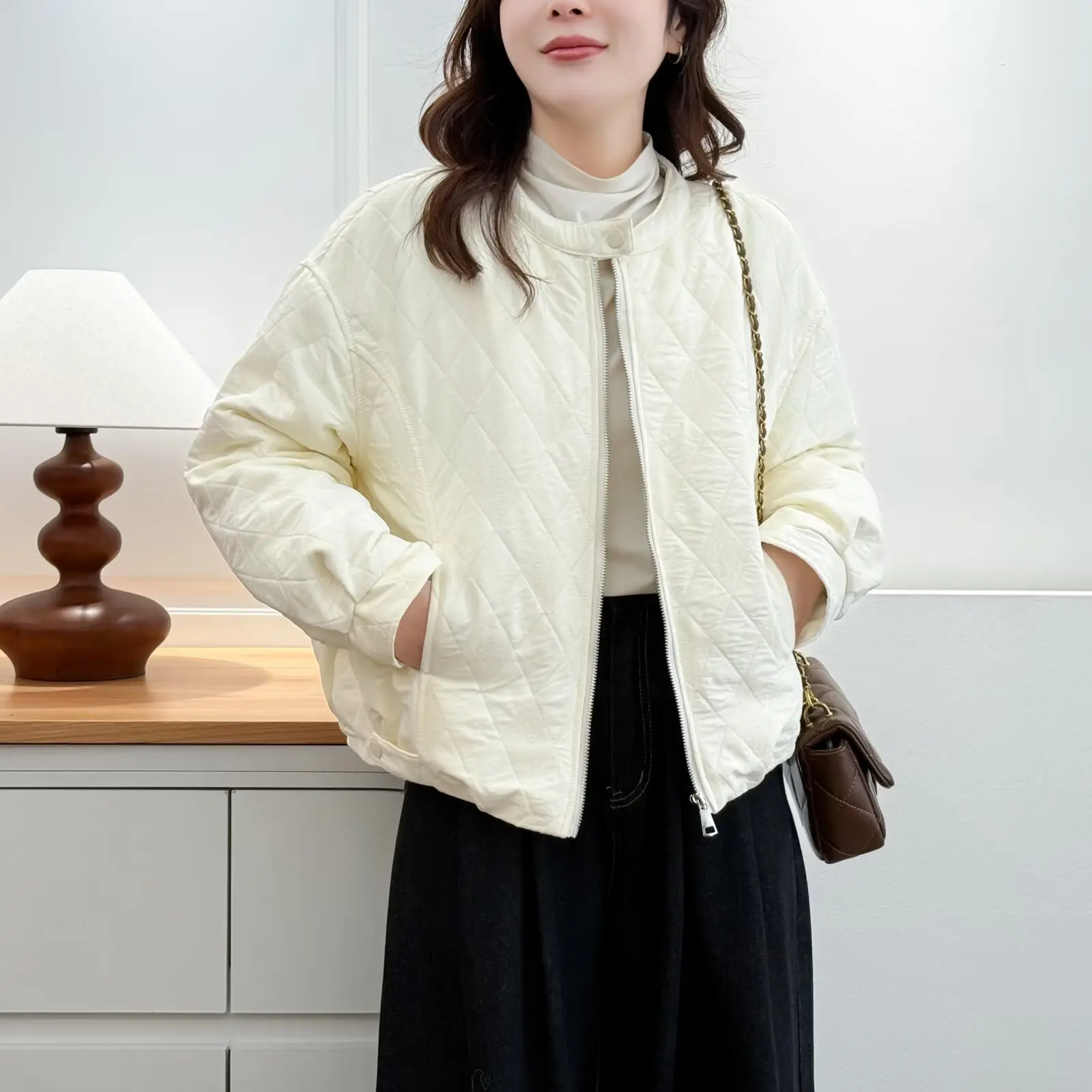 XXXXL Fashion Plus Size Women's Parkas Winter Stylish Argyle Padded Jacket Loose Warm Zipper Coat 202561