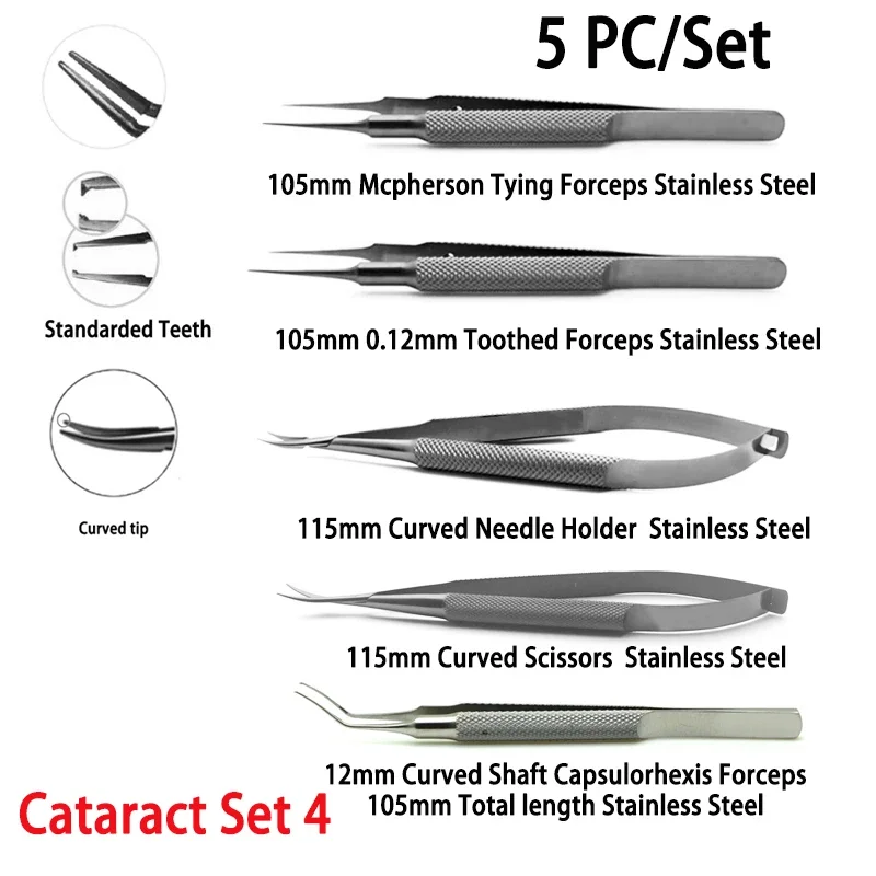 Oftalmologia Instrumentos Cataract Set Phaco Set Tweezers Needle Holders 4pcs/set Ophthalmic Microsurgical Instruments ophthalmic calipers capsulorhexis forceps ophthalmic detection strips ophthalmic detection strip ophthalmic tool