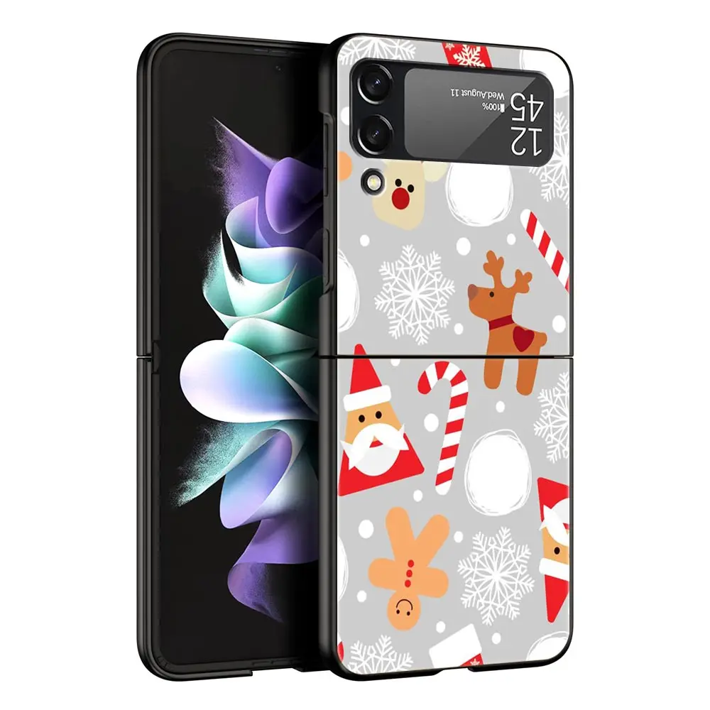Luxury Black Hard Shell Folding Phone Case - Christmas Santa Claus Design