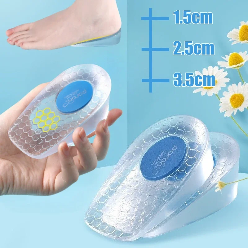 Silicone Height Increase Insoles for Men Women Shoes Inserts Invisible Heightening Insoles for Shoes Heel Lift Gel Foot Pads