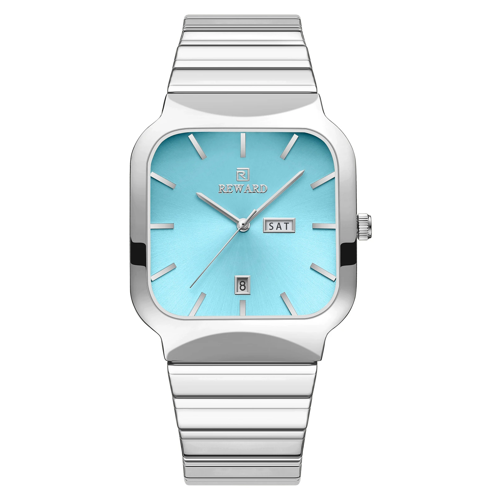 Reward Fashion Square Watches For Men Cinturino In Acciaio Inossidabile Data Day Orologio Da Polso Casual Da Uomo Impermeabile