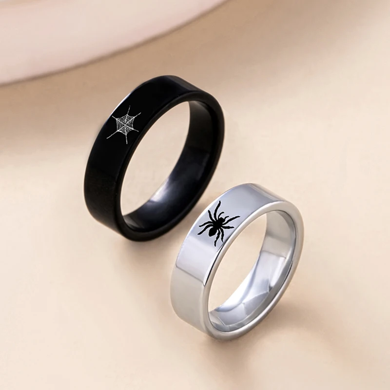 Punk Stainless Steel Couple Rings Black Silver Color Spider Ring For Women Men Halloween Jewelry 5