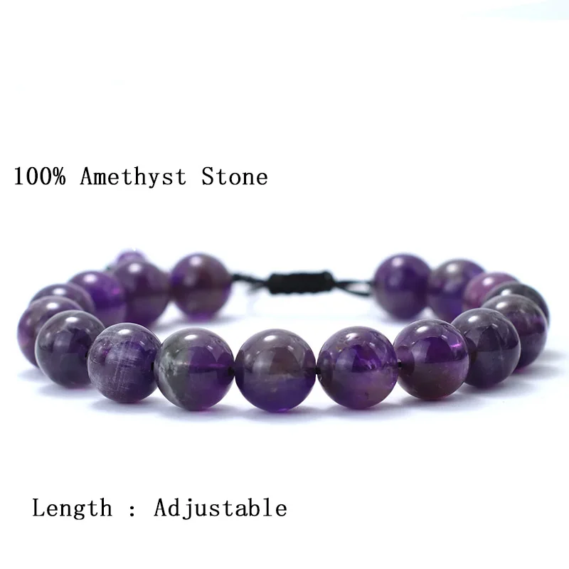 Natural Amethyst Bracelet Purple Beads Jewelry for Women Men