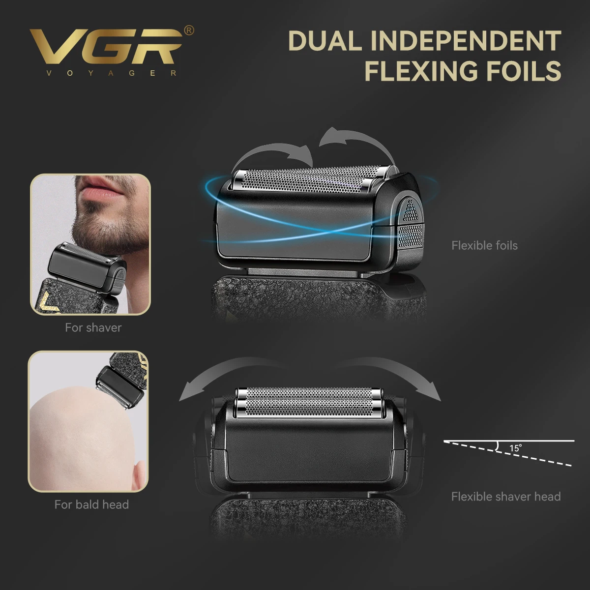 VGR V-374 신형 남성용 면도기 왕복식 블레이드 그라데이션 컬러 아이스 크랙 바디 고급 면도기 LED 지능형 디지털 헤어 화이트닝