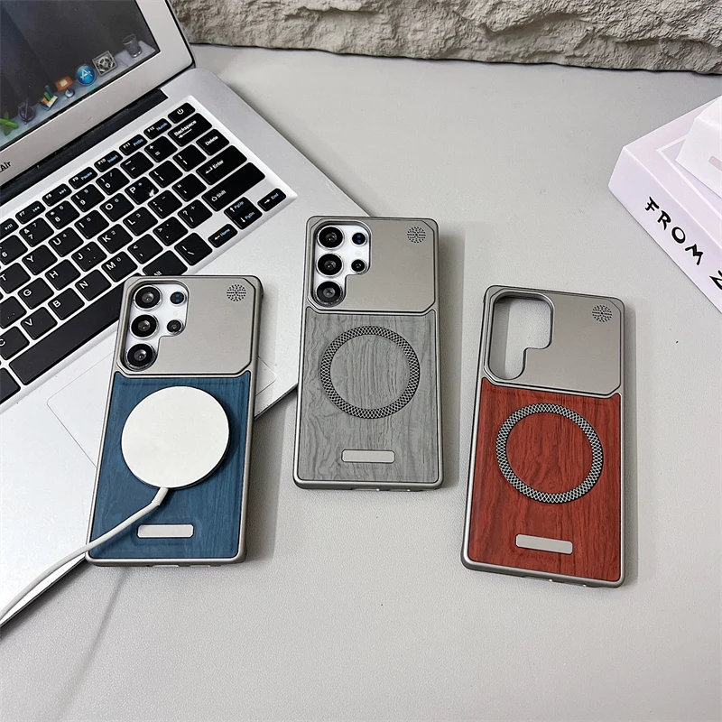 Frameless Wood Grain Leather Magnetic Phone Case