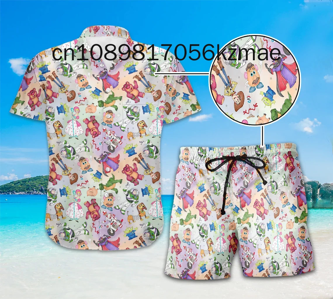 Toy Story Buzz Lightyear Hawaiian Shirt Shorts Set Casual Beach Vacation Short Sleeve Set Disney Beach Shorts Retro Button Shirt 5