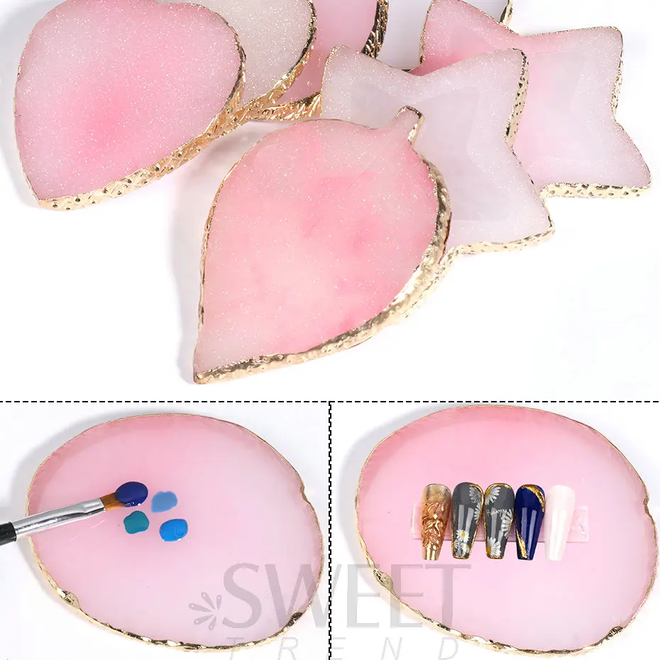 1PC Natural Resin Nail Art Palette Gold Edge,Leaf Shape Dish Gel Nail Art  Mixing Plate ,Painting Color Drawing Manicure DIY Tool - AliExpress