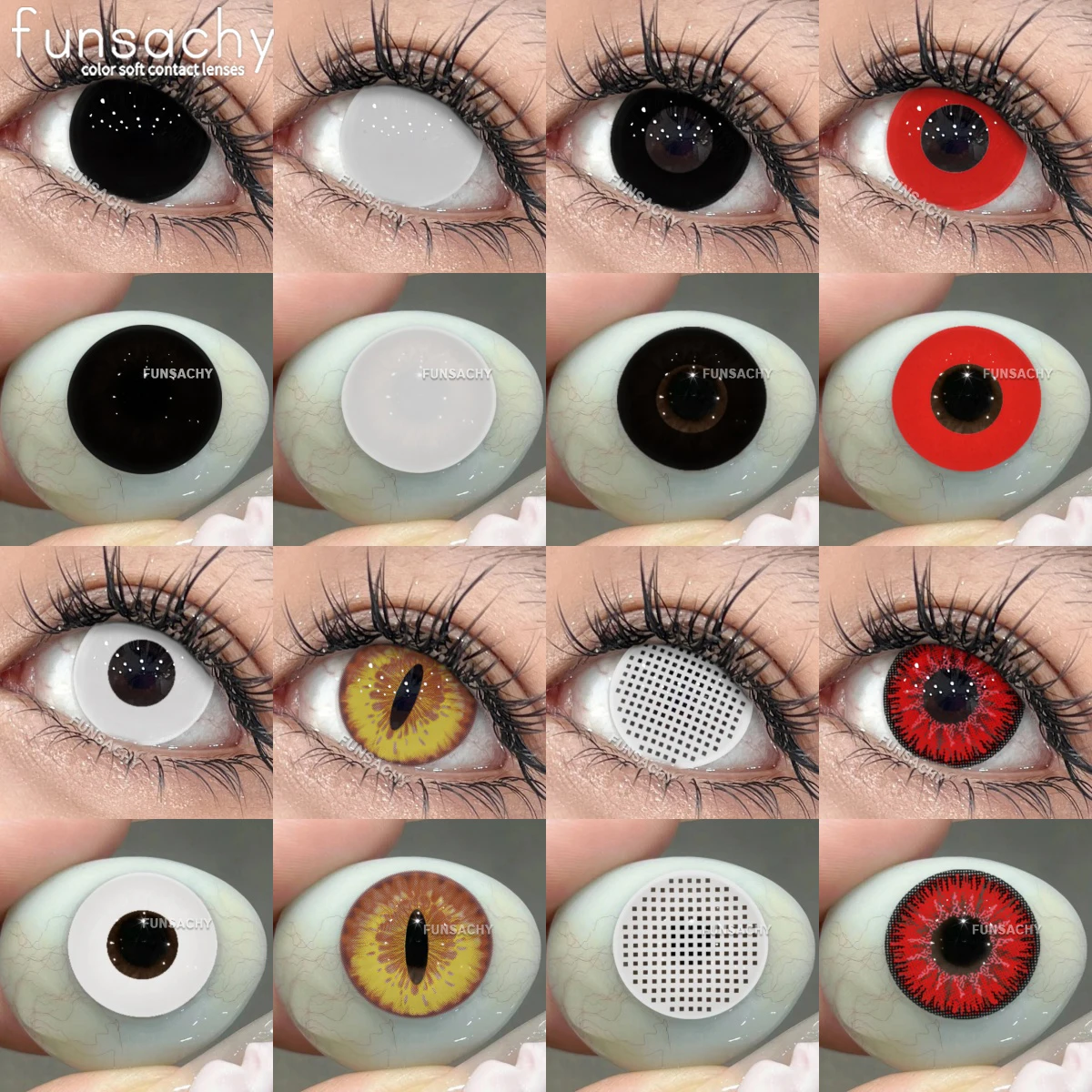 Vampire Cosplay Halloween Contact Lenses – Strange Colored Blind Black Mesh White Contacts