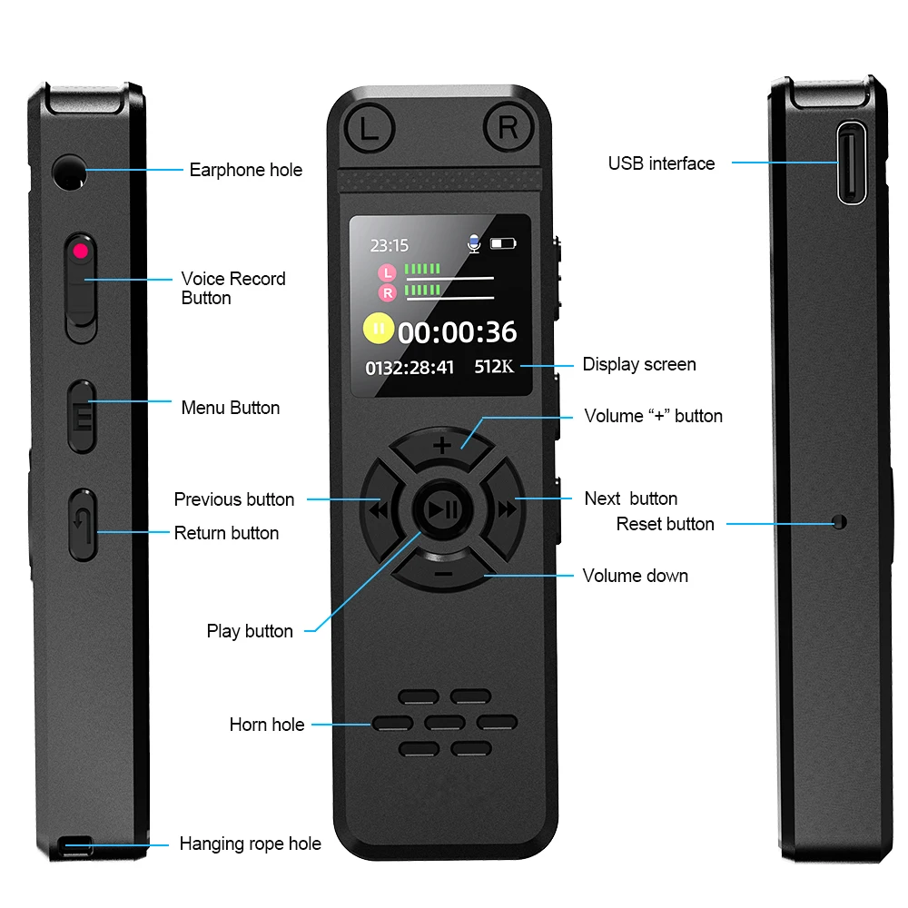Vandlion V98 Type C Rechargeable Dictaphone 97 Hours Long Time Recording 64G Voice Audio Recorder Activated with Noise Reduction voice recorder