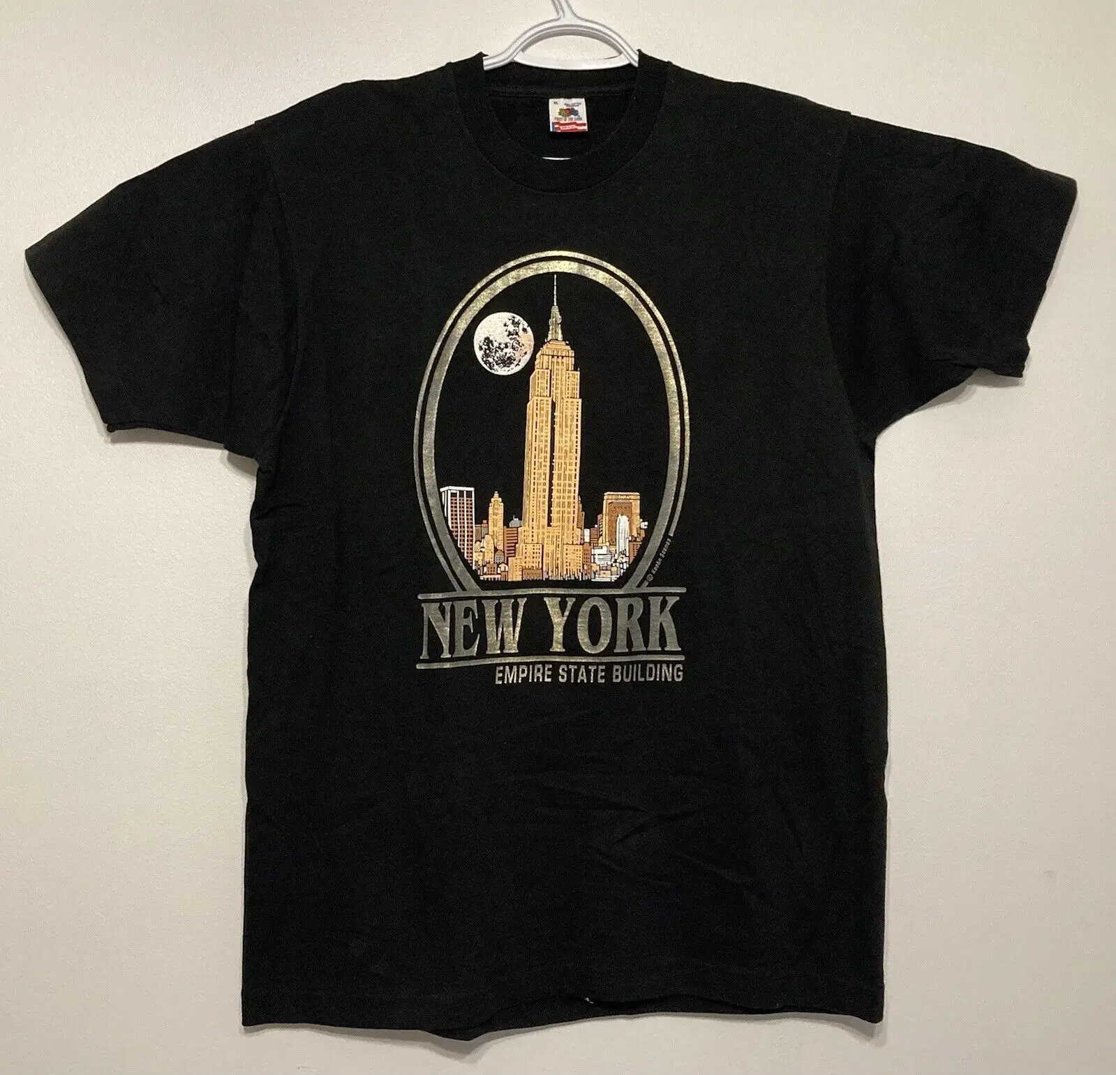 Vtg Vintage New York Empire State Building Night Life Moon T Shirt Extra Large Maniche Lunghe O Corte