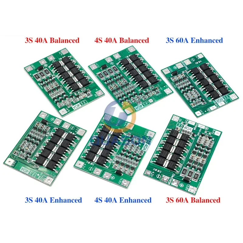 Battery Protection Board 3S 4S 40A 60A Li-ion Lithium 18650 BMS for Drill Motor 11.1V 12.6V/14.8V 16.8V Enhance Balance