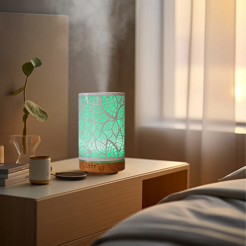 100ml Essential Oil Aroma Diffuser Timing Function Hollow Ultrasonic Air Humidifier Smart Home Appliance With LED Light_voghion.com