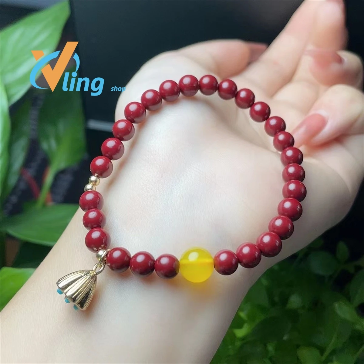 Natural Raw Ore Cinnabar Purple Gold Bracelet New 8mm Three-Circle Four-Circle Diy  AmuletLifeyearGift Charm Retro Simple  Women