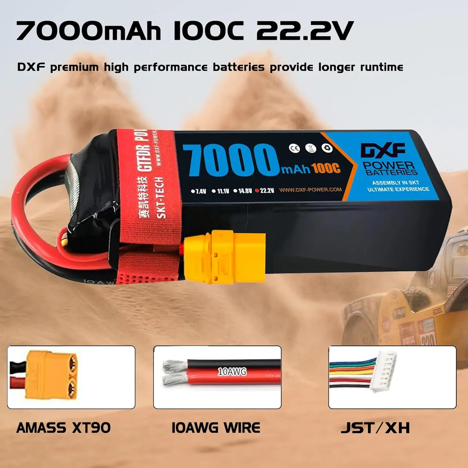 DXF 6S LiPo Battery 22.2V 7000mAh 100C – High-Power Rechargeable Battery with XT90 Plug for RC Car, Racing Buggy, Truggy & Truck Models 3