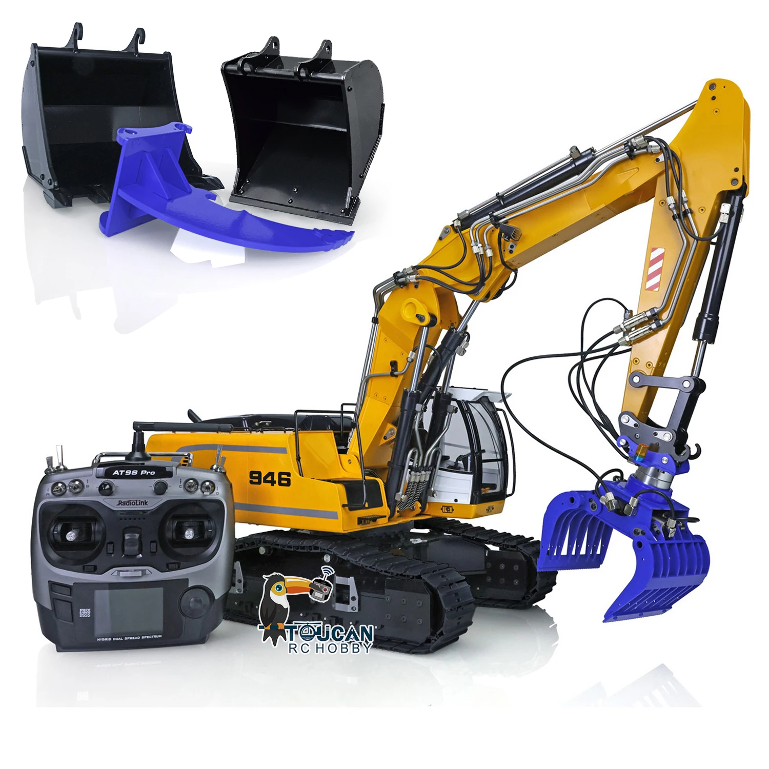 Excavadora RC A Escala 1:16 Con 17 Canales, Hidráulica, Luces LED, 2 Baterías Incluidas, Ideal Para Niños