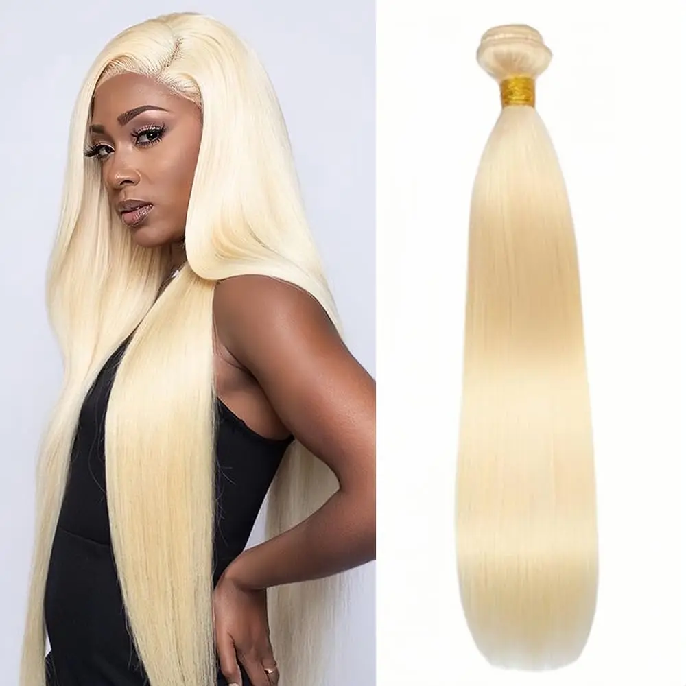 Human Hair Bundles 613 Honey Blonde Colored 20-34 Inch Straight Human Hair Bundles 50g Brazilian Hair Weave Bundles 100% Remy Human Extensions