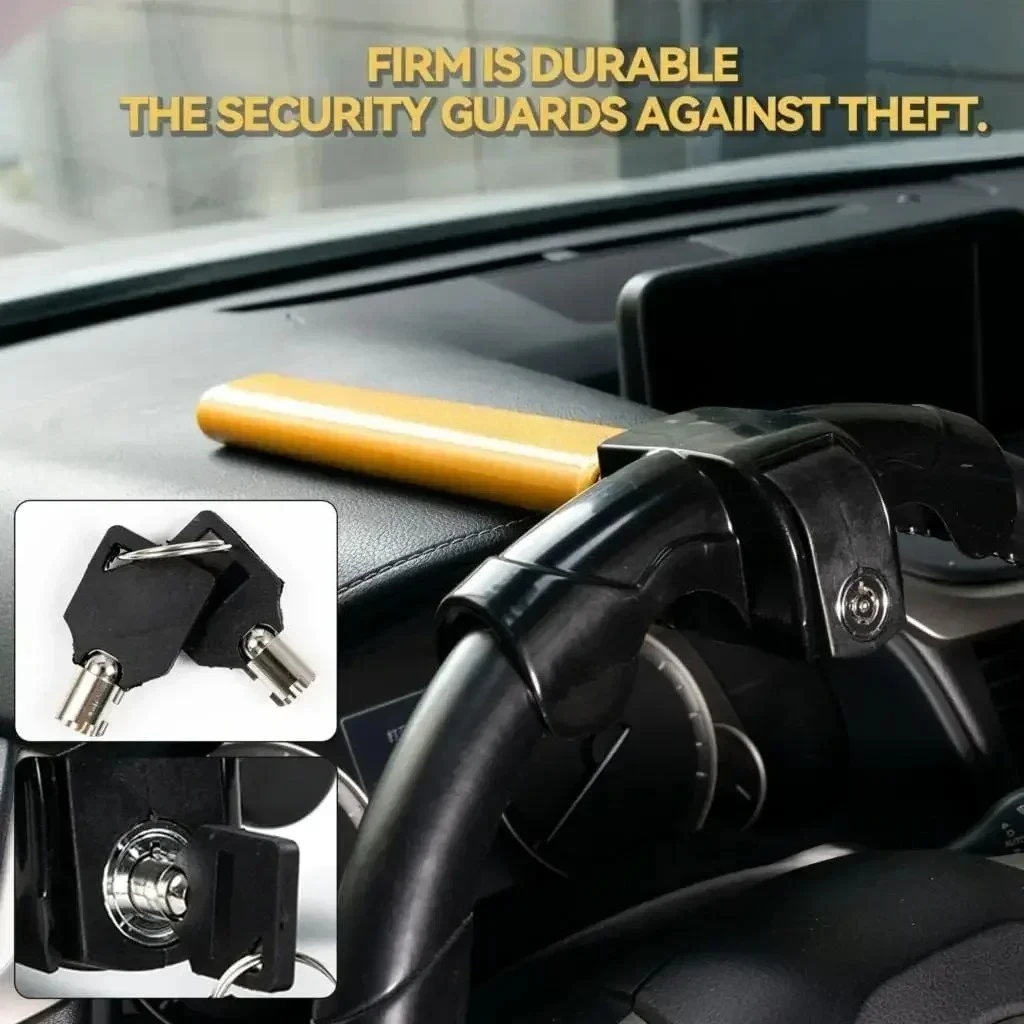 ล็อคพวงมาลัยรถยนต์แบบหมุน T-Type อุปกรณ์ป้องกันการโจรกรรมพร้อมกุญแจ 2 ดอก, ล็อคกันขโมยสำหรับรถยนต์ทั่วไป 1