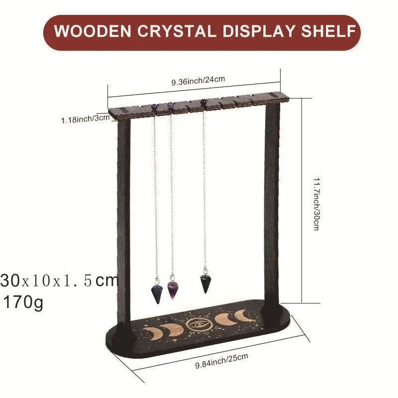 Support Pendule En Bois Cristal Noir - Étagère Pour 18 Pendules - Motif Lune - Décoration Sorcellerie
