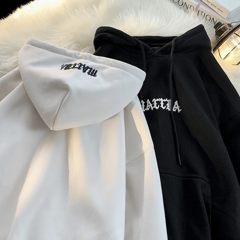 

Hip Hop Embroidery Hoodies Trendy Printed Men Baggy Fashion Drawstring Vintage Pullover Hoody Brand Harajuku Male Tops Shirt