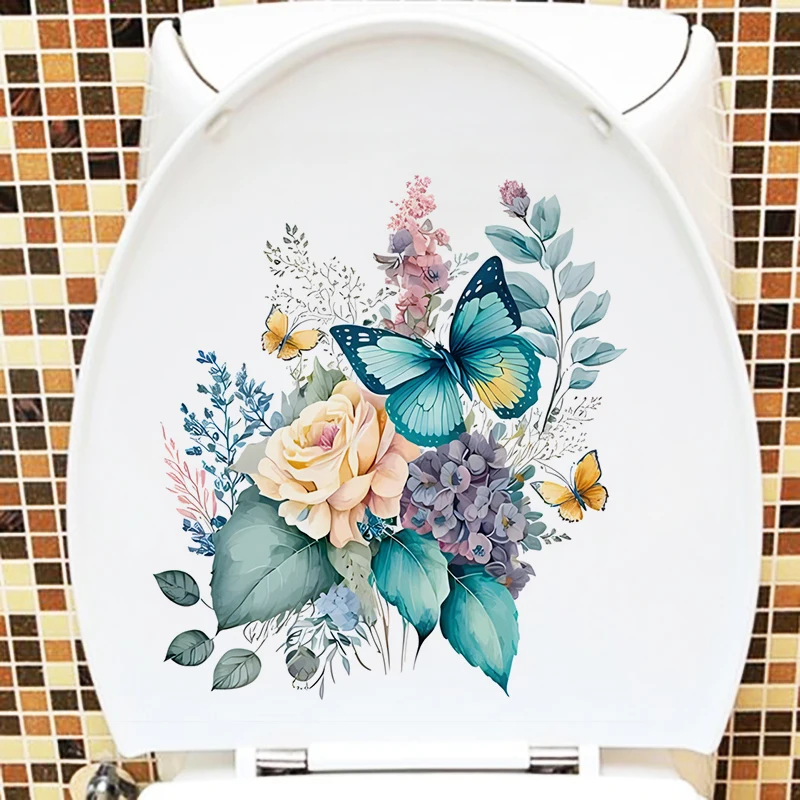 C13# Bathroom Toilet Stickers Modern Minimalist Flowers Pattern Wall Sticker Paintings Wallpaper For Bathroom Decoration