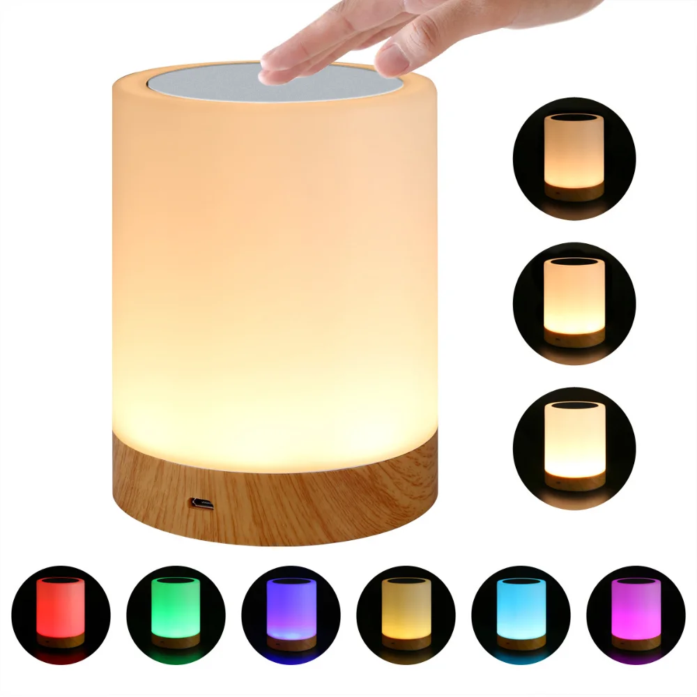 

7 Color Changing Night Light Touch Dimmable Lamp Portable Table Bedside Led Rechargeable Color Atmosphere Lamp Bedroom Neon