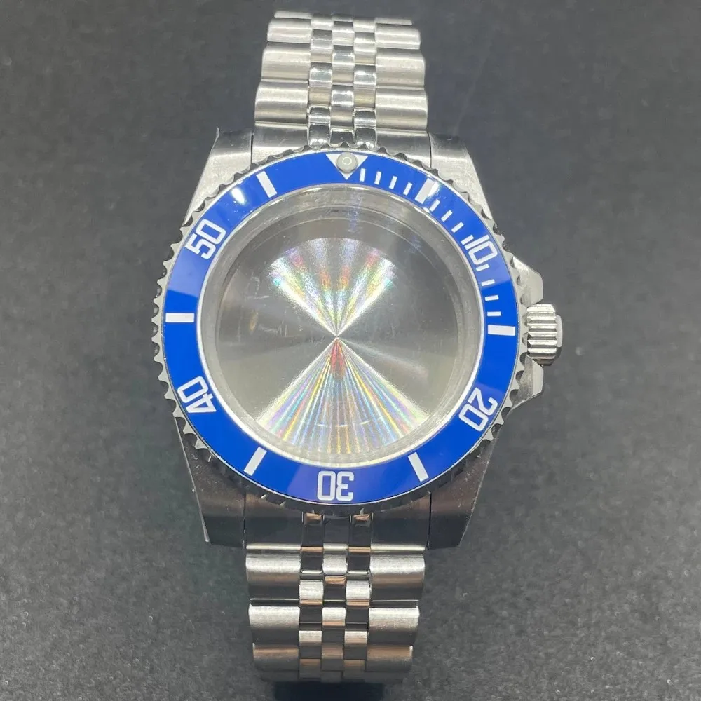 Elegant 40MM Stainless Steel Watch Case with Solid Bracelet and Glide Lock Clasp