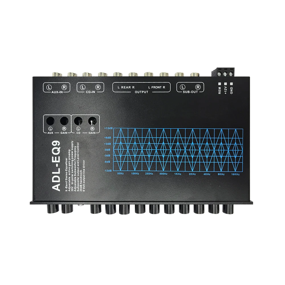 Auto Cube 9 Band Graphic Equalizer Digital Car Audio ADL-EQ9 Full range Car Amplifier Equalizer with Adjustable Filter