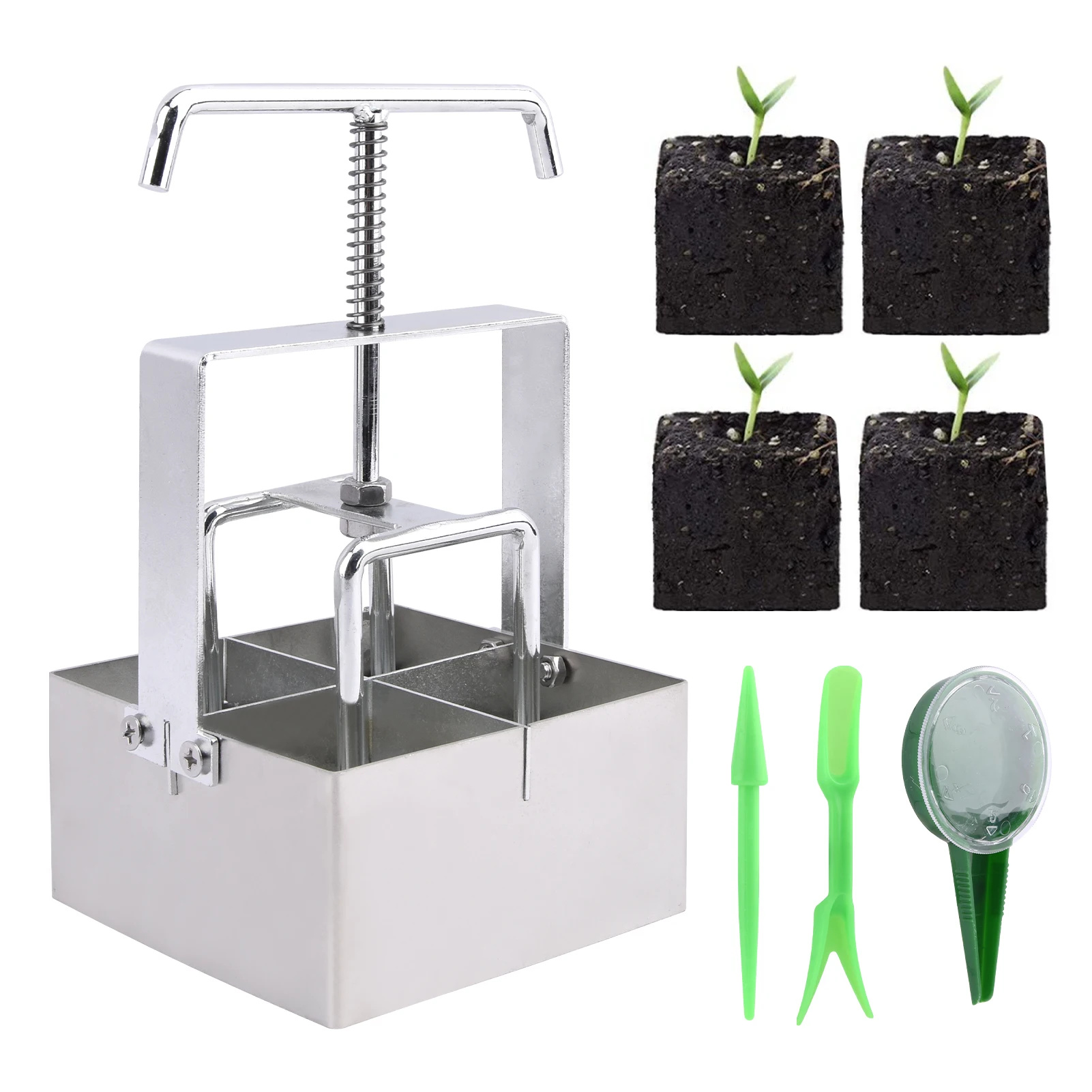 

4pcs With Root Lifter 4 Grids Easy Use Sower Transplanter Labor Saving Soil Block Tool Set Professional 2 Inch Home Gardening