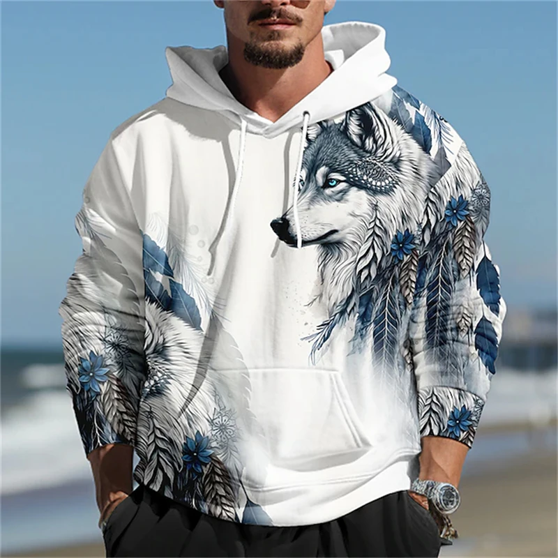 thumbnail image 1 of Sudadera con capucha con estampado de lobo 3D para hombre, nueva moda de primavera y otoño de 2024, sudaderas con capucha, jerséis holgados informales de uso diario para la calle, 1 of 4