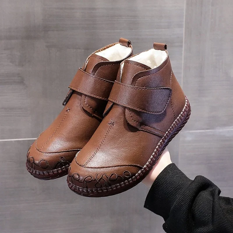 

2023 New Women's Real Leather Ankle Boots Thick Bottom Plush Shoes Women Winter Warm Shoes Fashion Cool Footwear Size 34-42