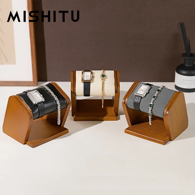 MISHITU 레트로 솔리드 우드 시계 디스플레이 스탠드, 거치대 쥬얼리 정..