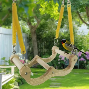 Wooden Bird Perch Swing Toy Hanging Parrot Stand with Natural Wood Texture Cage Accessories for Parakeets Budgies and Small 4