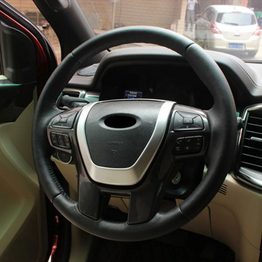

Хромированный автомобильный чехол на руль из АБС-пластика, декоративная накладка, наклейка для Ford Everest Explorer ручной работы 2015 2016 2017, автомобильные аксессуары
