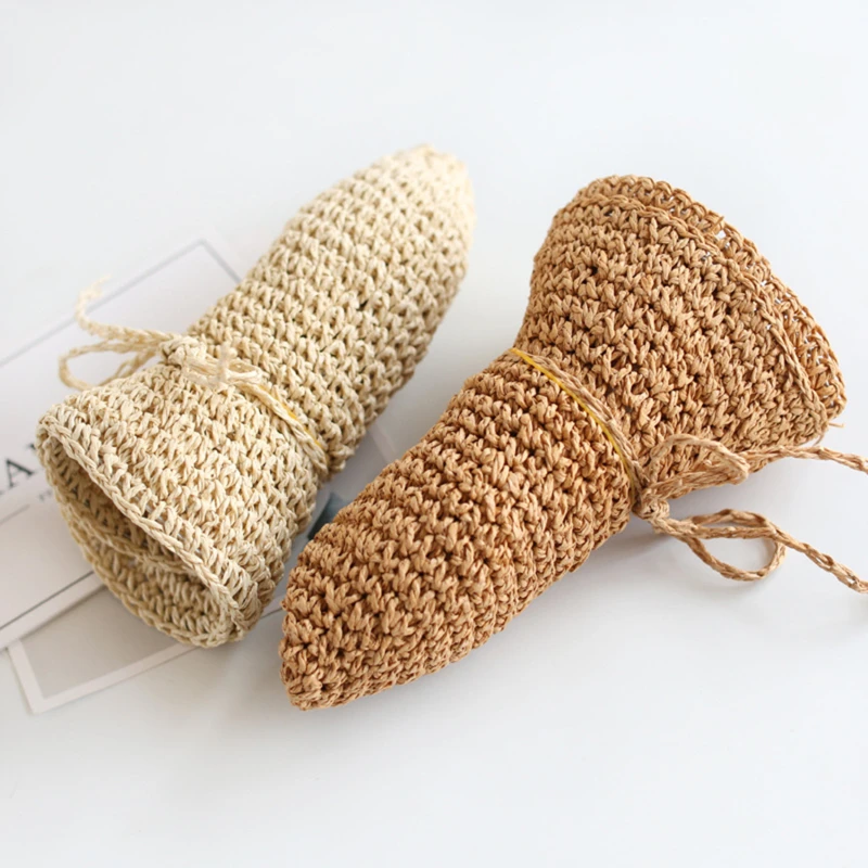 New Girls Hand Made Sun Hat Kids Summer Raffia Straw Hat Big Brim Beach Cap Foldable Breathable Summer Parent-child
