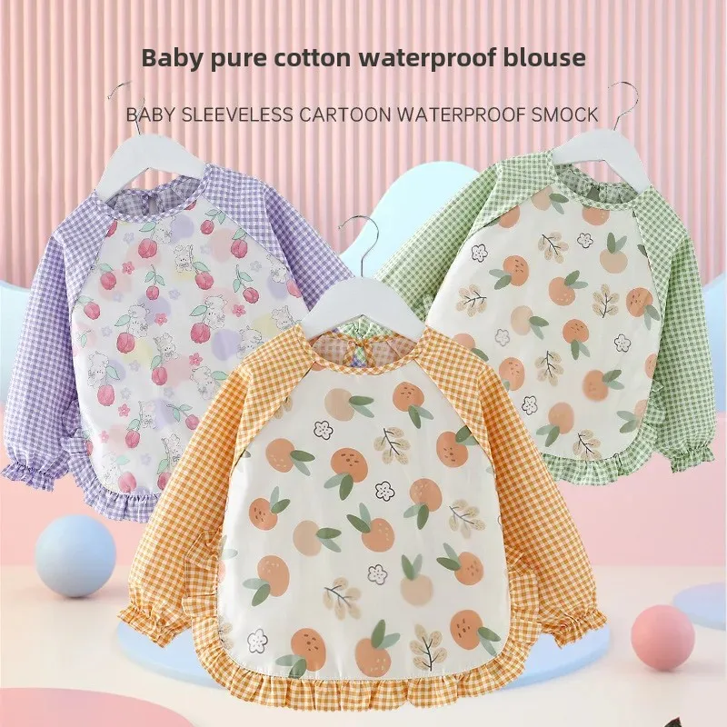 Waterproof Pure Cotton Baby Feeding Apron Child Hoodie Bib Toddler Nursery Anti-Dirt Protective Clothing Infant Feeding Cover up
