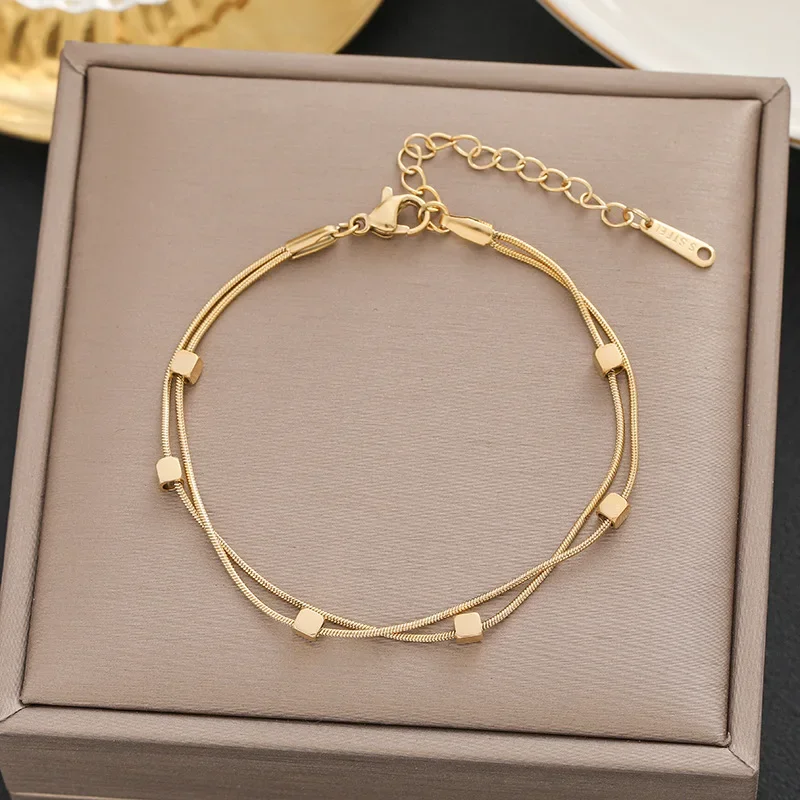 18k Gold Shiny Zircon Flower Bracelet for Women Girl Korean